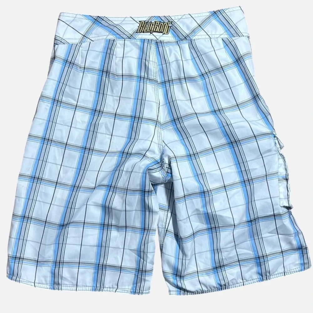 Billabong Mens Board Shorts Plaid Cargo Pocket Size 31 White Blue